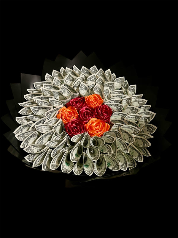 Money bouquet with ribbon roses