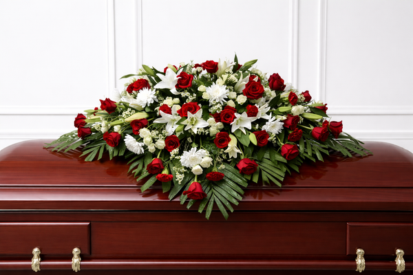 Red and white Casket Spray