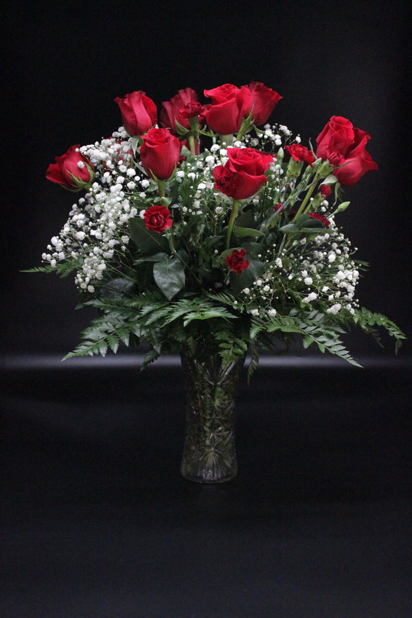 One Dozen Roses with Mini Carnations