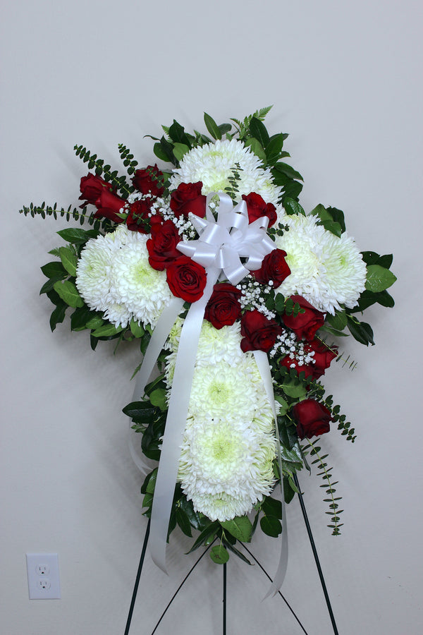 Standing Cross with Red Roses