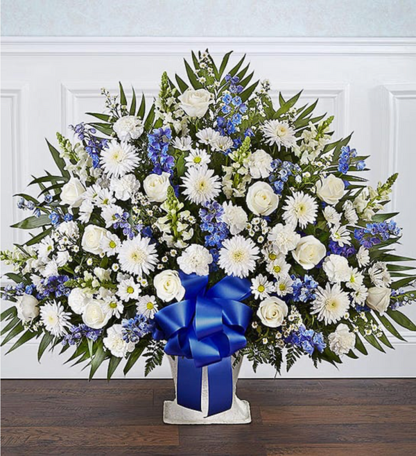 Heartfelt Tribute Blue & White Floor Basket